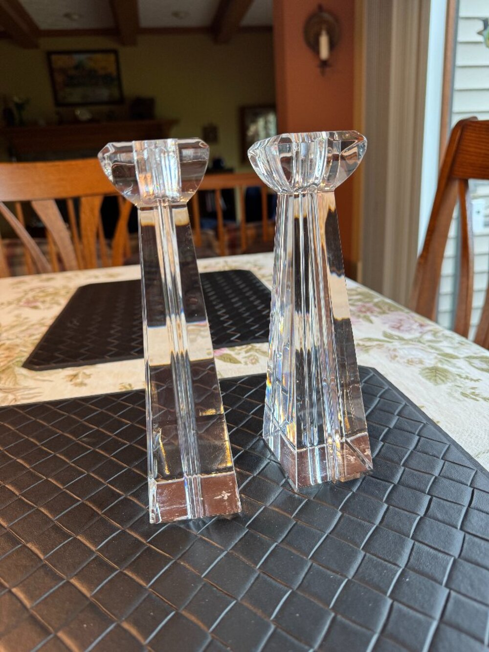 Set of 2 Waterford Crystal Metra 8" Crux Candlestick Holders Taper Candle Signed